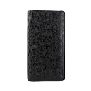 Pre-owned Louis Vuitton canvas Small Leather Goods Black taiga Brazza Wallet L25121155