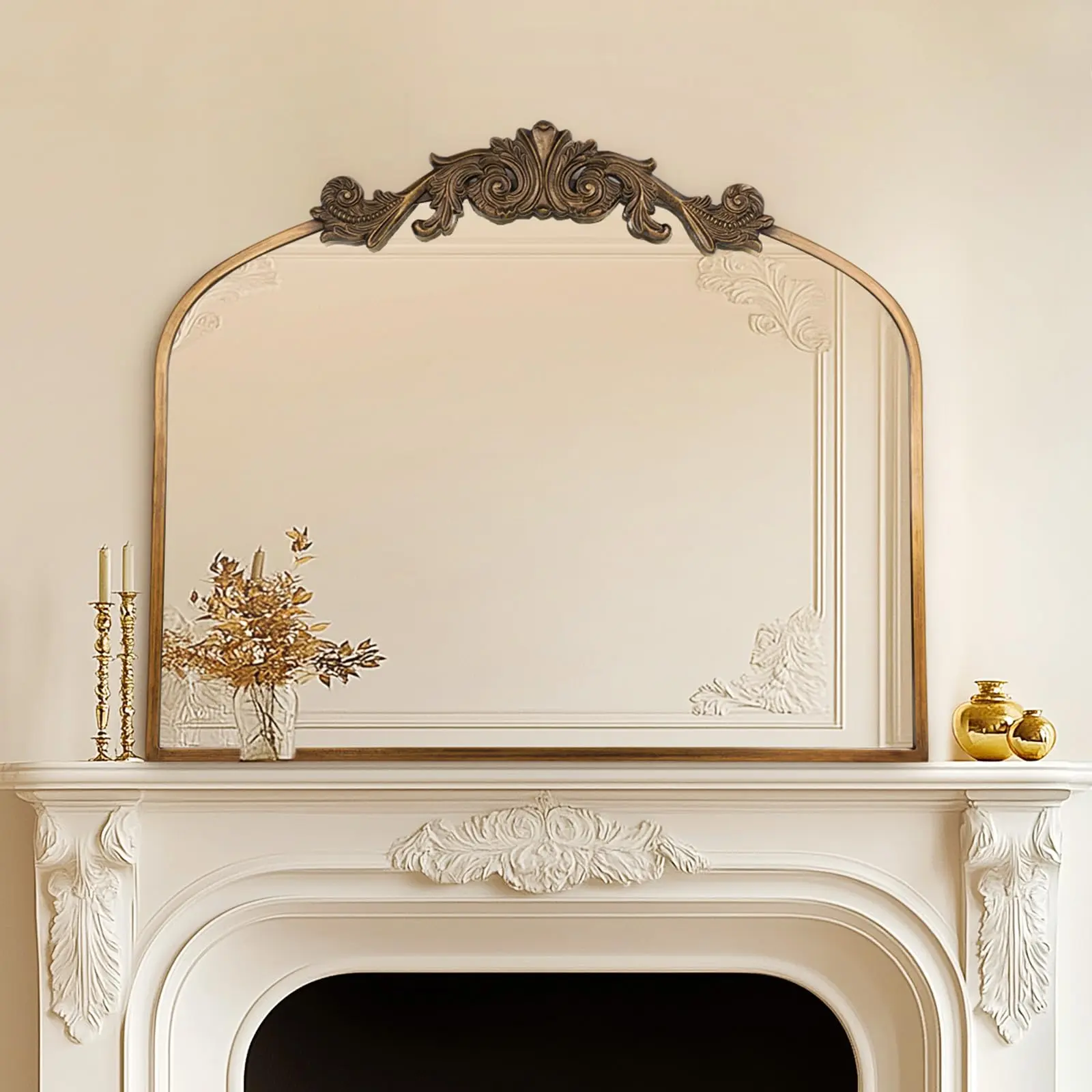 USHOWER Vintage Gold Baroque Mirror with Ornate Frame for Wall Decor - Anti-Rust Metal Frame & Clear Reflection - Easy Installation for Fireplaces, Entryways, Bathrooms & Bedrooms