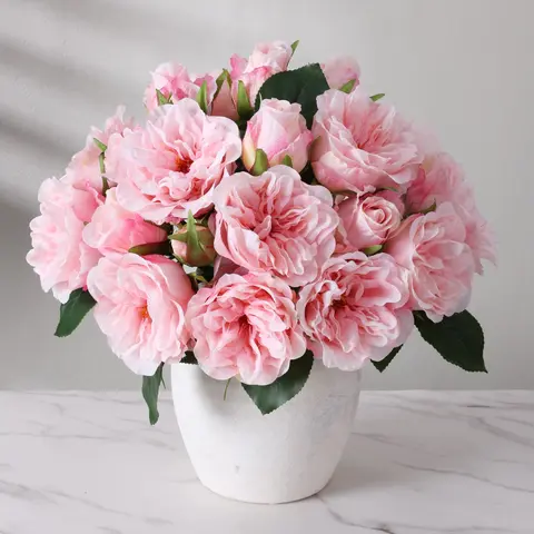 Ivydale Blush Pink Silk Artificial Rose Assortment Set - 13-Branch 11 in Plastic Faux Roses, 3+4+6 Bloom Mix, Flexible Stems, Decorative Vase Fillers for Anniversary, Business Gifts & Home Decor