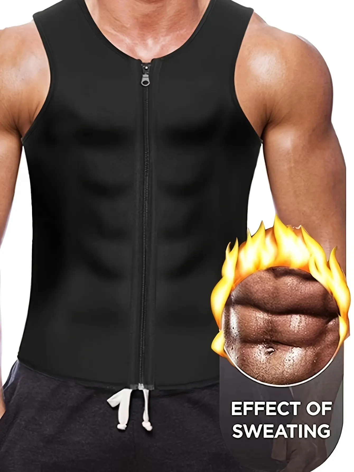 Men's Neoprene Fitness Vest - Tight Waist-Cinched Hot Compression Waist Trainer, Athletic Tank Zipper Body Shaper for Workout