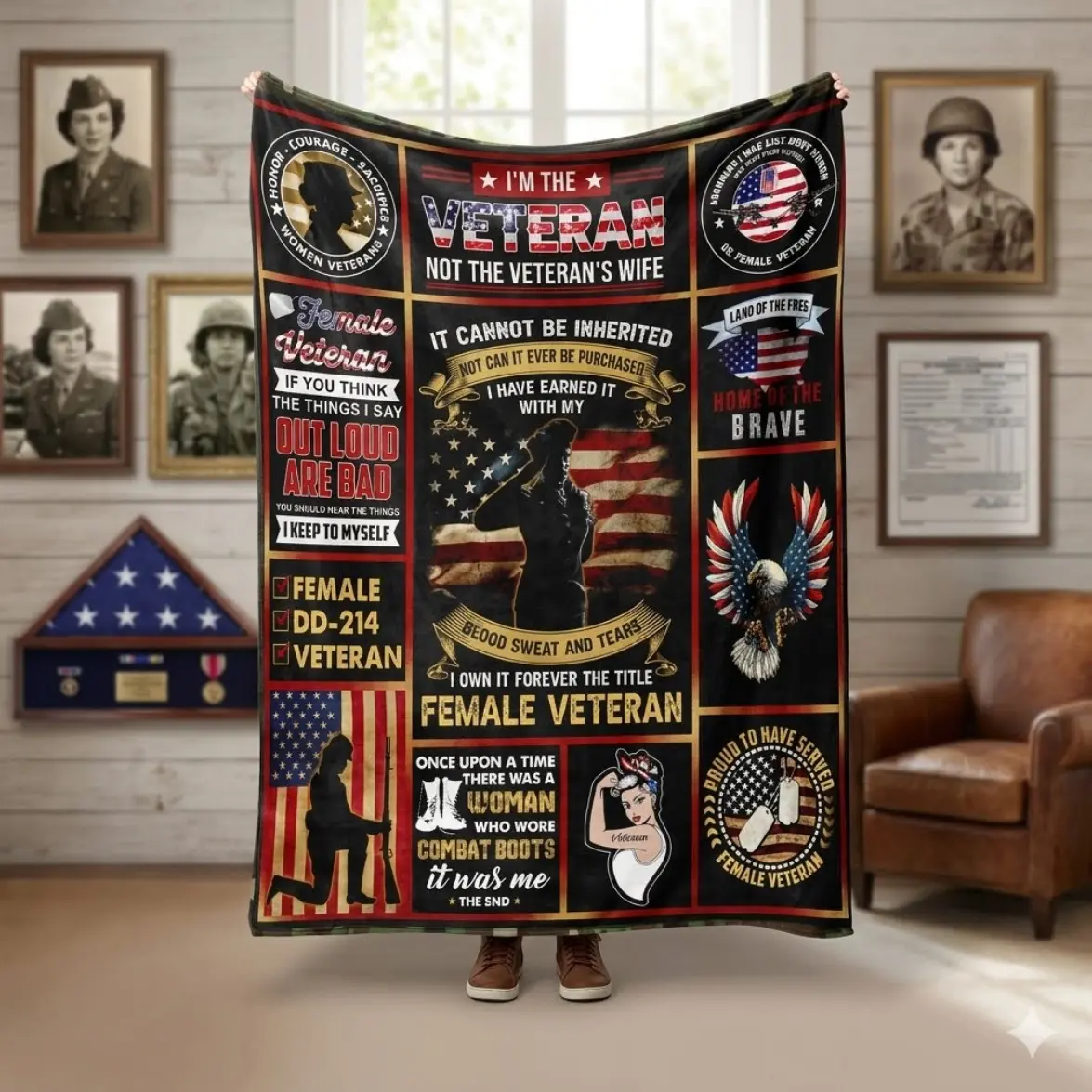 I'm The Veteran Not The Veteran Wife Blanket, American Army Blanket, America Blanket - Gift Blanket, Christmas Blanket