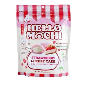 Hello Mochi Strawberry Cheesecake Flavor Japan Style Mochi - 1 Bag 8.4oz No Artificial Color Lacto-Vegetarian Gluten Free