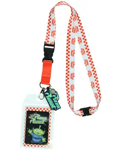 Disney Toy Story Pizza Planet Alien Design Lanyard with Clear ID Badge Holder and  2" Rubber Pizza Planet Charm