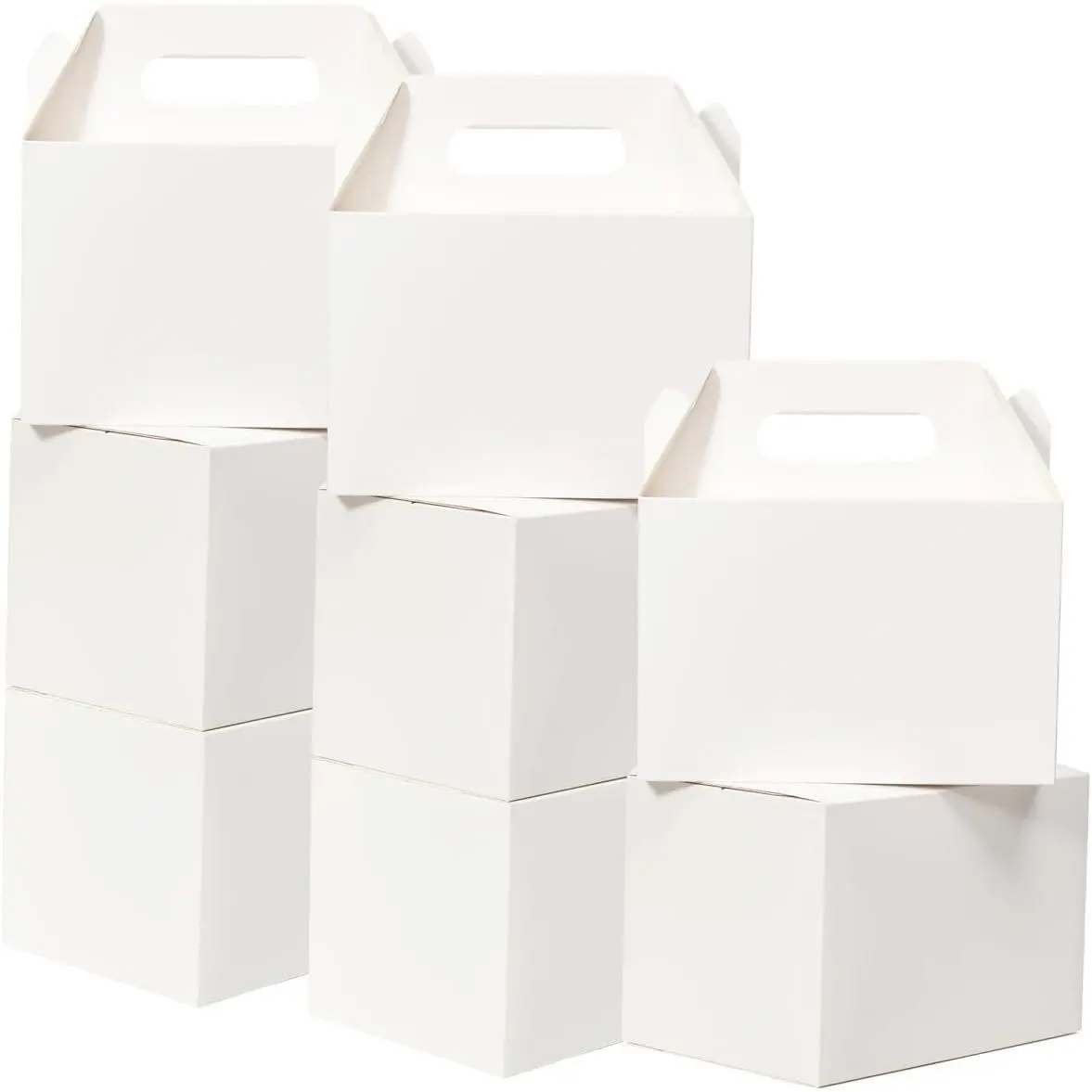 28 Pack Large  Boxes White - 9 x 6 x 6 inches Gable  Boxes with Handle Cardboard Lunch Boxes Recycled Paper Take Out Boxes Welcome Boxes For Wedding  Shower Birthday