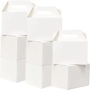 28 Pack Large  Boxes White - 9 x 6 x 6 inches Gable  Boxes with Handle Cardboard Lunch Boxes Recycled Paper Take Out Boxes Welcome Boxes For Wedding  Shower Birthday