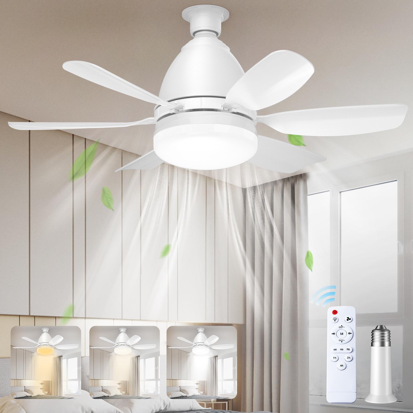 Socket Fan Light Ceiling Fans with Lights and Remote, Dimmable LED 3 Colors 3000K-6500K, 1556 Lumens Light Bulb Screw in
