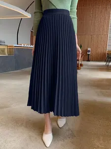 Women's Solid Color Pleated Skirt, Elegant Versatile Daily Commute Wear, Stylish A-Line Design, Perfect for Office and Casual