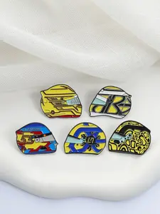 5PCS  F1 Racing Driver Helmet Cartoon Enamel Pin Custom Classic Blue Yellow Lando Norris Jenson Helmet Metal Brooches Formula 1 Motorsport Enthusiasts Fans Backpack Jacket Decoration Jewelry Gift Fnas Friends