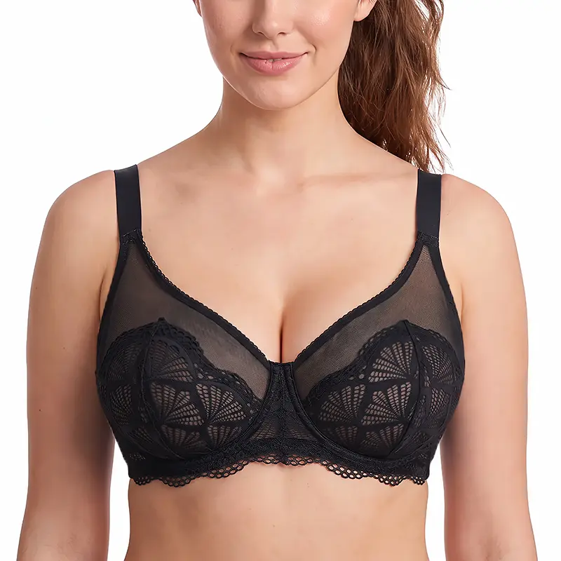 TryWish 38D-48DD Plus Size Minimizer Bra, Sexy Lace Unlined Underwire Full Coverage Bra for Women, Lightweight Breathable Back Smoothing Comfort Bra