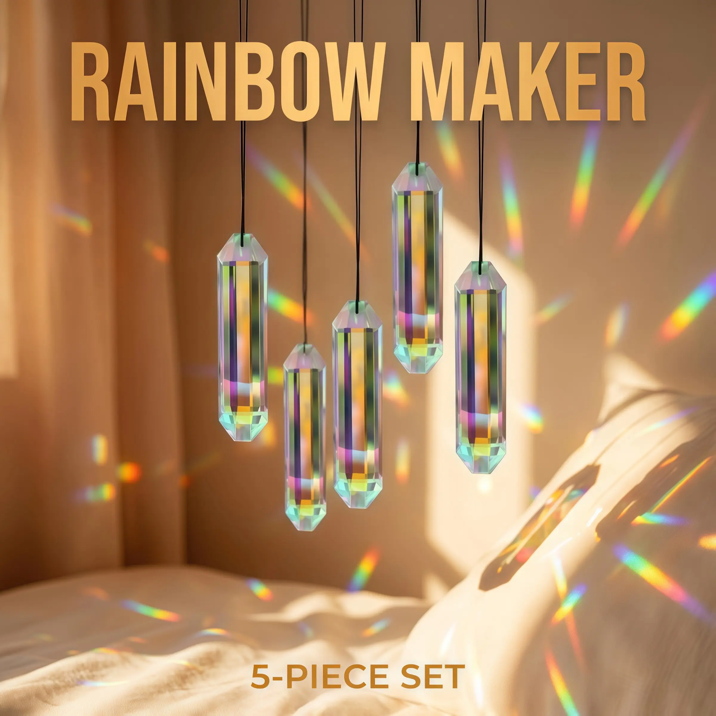 120mm Hexagonal Rainbow Maker Set, Prism Material, Outdoor Indoor Hanging Decor, Dreamy Light Effects, 5 Pieces, Wedding & Cafe Use