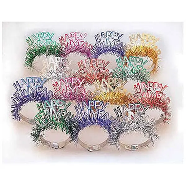 212 MAIN Foil & Glitter Fringe Tiaras - 50-Pack Fashionable Hair Accessories with Fringe Detail, 0.95lb Gold Party Supplies for New Years 2026, Watch Party Festive Decor