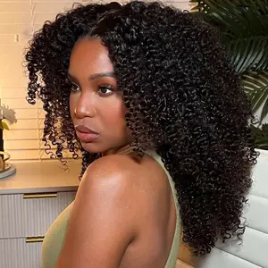 V Part Wig Human Hair Kinky Curly Natural Black Curly Human Hair Wig Upgrade U Part Human Hair Wigs for Black Women Glueless Wig Wear and Go 180 Density