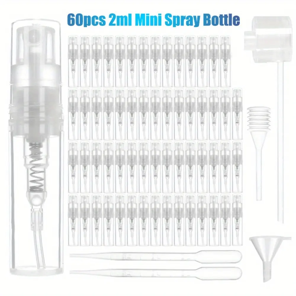 60 Packs Perfume Atomizers 2ml Refillable Mini Empty Travel Clear Transparent Perfume Atomiser for Filling, Plastic Perfume Bottle