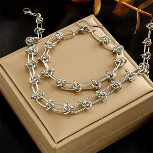 Bracelet & Neckalce Jewelry Set Fashion Gold-Plated Titanium Steel Necklace Heavy Metal Trendy Hip-Hop Punk Chain Jewelry Set