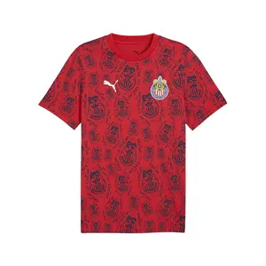 PUMA Mens Chivas Ftblculture Graphic Crew Neck Short Sleeve Athletic Casual Tops Casual - Red
