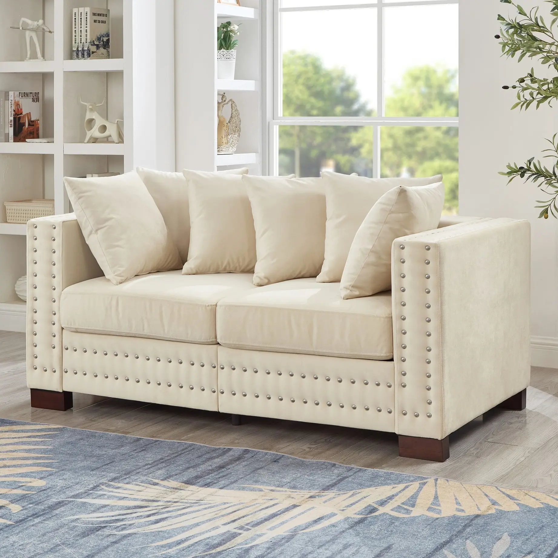 Eyisean 61" Velvet Modern 2-Seater Loveseat Sofa - Durable Indoor Living Room Furniture, Comfy Couch with Tufted Upholstery, Nailhead Arms, Pillow, Removable Washable Cover, Seat Storage, Assembly Required, Modern Sofas Couches, Velvet Fabric, Square Arms