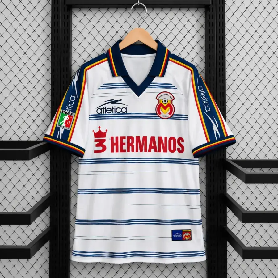 Retro Morelia 1999/00 Print Collared Football Jersey, Soft Breathable Casual Sporty Shirt For Fan, Comfortable For Everyday Wear