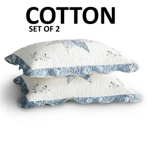 Kasentex Cotton Set of 2 Pillow Shams - Soft and Machine Washable Floral Design - Home Bedding Decor Pillowcases - OEKO TEX Certified - Standard Queen and King Sizes