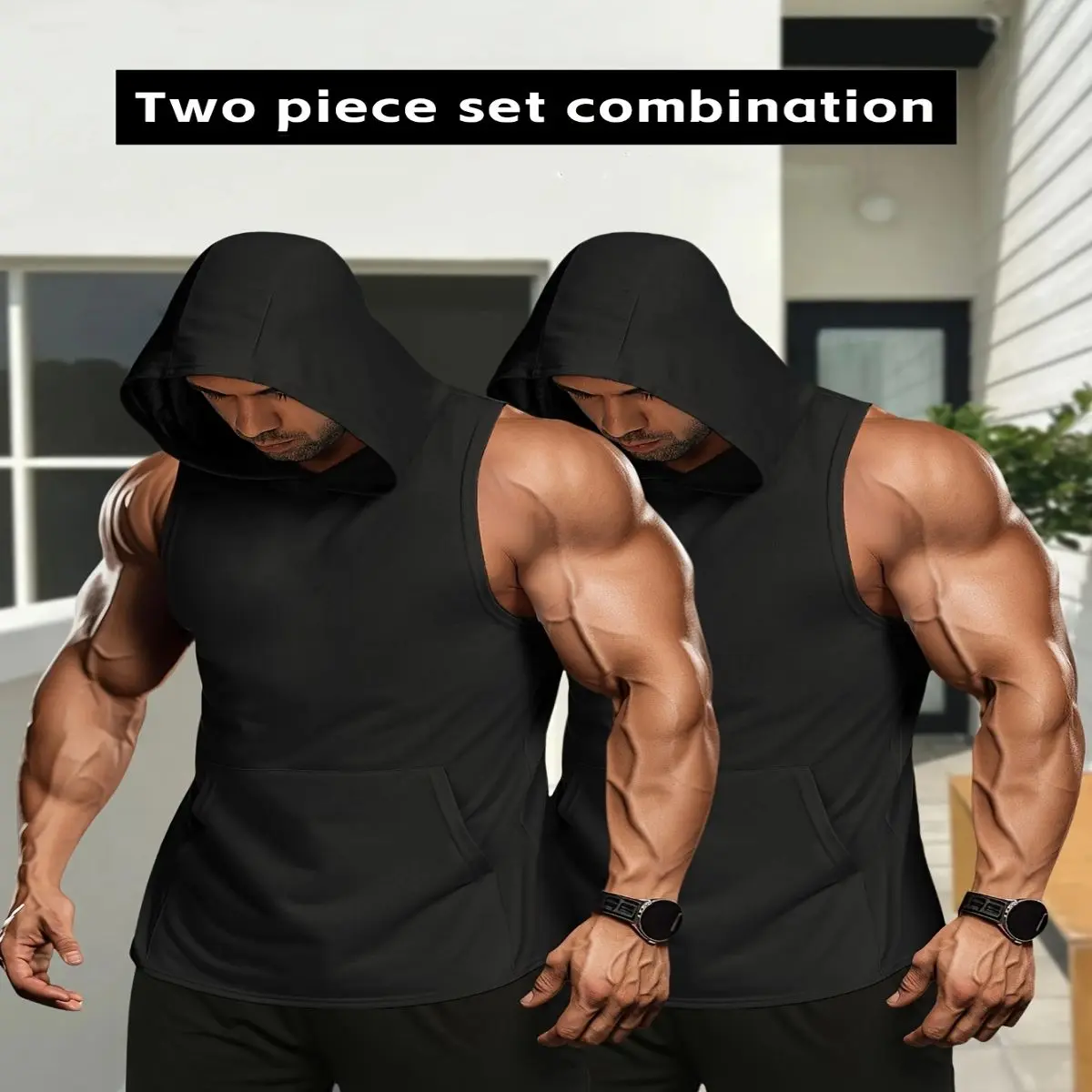 2pcs Men's Sleeveless Hooded Tank Tops - Breathable & Stretchy Athletic Vests for Gym, Running, Swimming, Cycling White Gray, Comfortable All-Season Wear, Gym Clothes