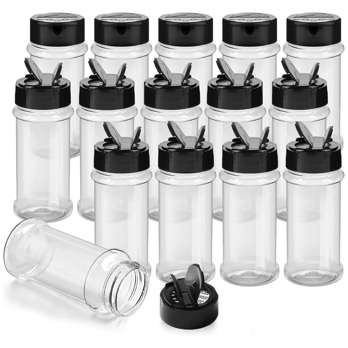 14 Pack Refillable Spice Jars – 3 Oz Plastic Seasoning Containers with Shaker Lids for Kitchen & Travel