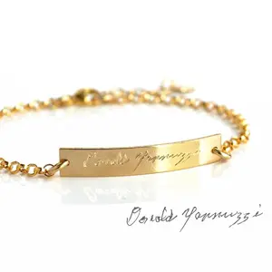 Custom Engraved Bar Bracelet, Personalized Minimalist Bracelet, Layering Bracelet, Engraved Signature or Handwriting, Memorial Bracelet Gift for Women