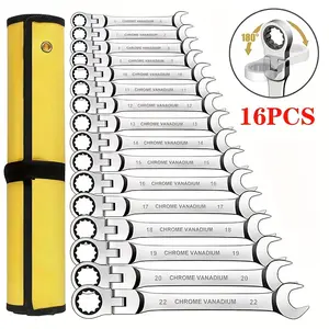 Nanwei 16pcs Ratchet Dual Adjustable Wrench Set, Ratchet Wrench Set, Metric, 6-22mm, 72-tooth Ratchet, Cr-V Steel, with Rolling Storage Bag, Convenient to Carry, Suitable for Home/Auto/Mechanical Use, Daily Use, A Good Gift Choice.