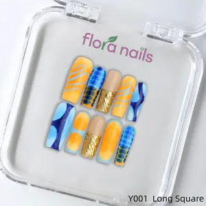 FloraNails | Y001 | Long Square | Handmade Press-On Nails 10PCS | Acrylic, Reusable, Salon-Quality, Long-Lasting, Glossy Design