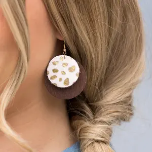 Leather & Wood Circle Earrings