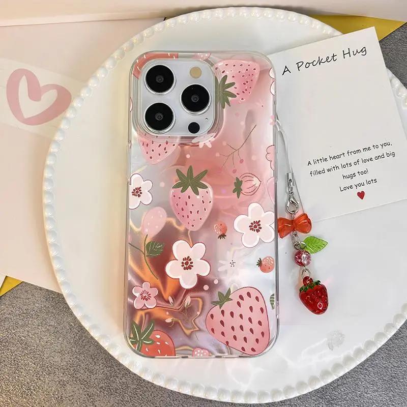Flower Case Strawberry Gradient Cherry For Redmi Note 14 13 Pro Plus 11 12 9 Pro 10 9S 11S 10S Xiaomi Redmi 13C 14C 13 4G 11 Lite  POCO M6 X3 X6 X7 X5 Pro M4 M5 14T 5G Girl Flash Watermelon Cartoon Pendant Protective Phone Cover Cases Protection