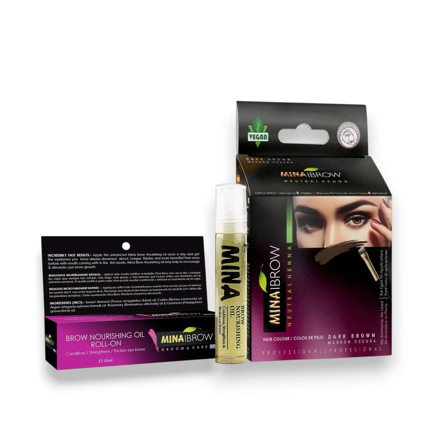 Mina Ibrow Henna Dark Brown Tint Set with Nourishing Oil