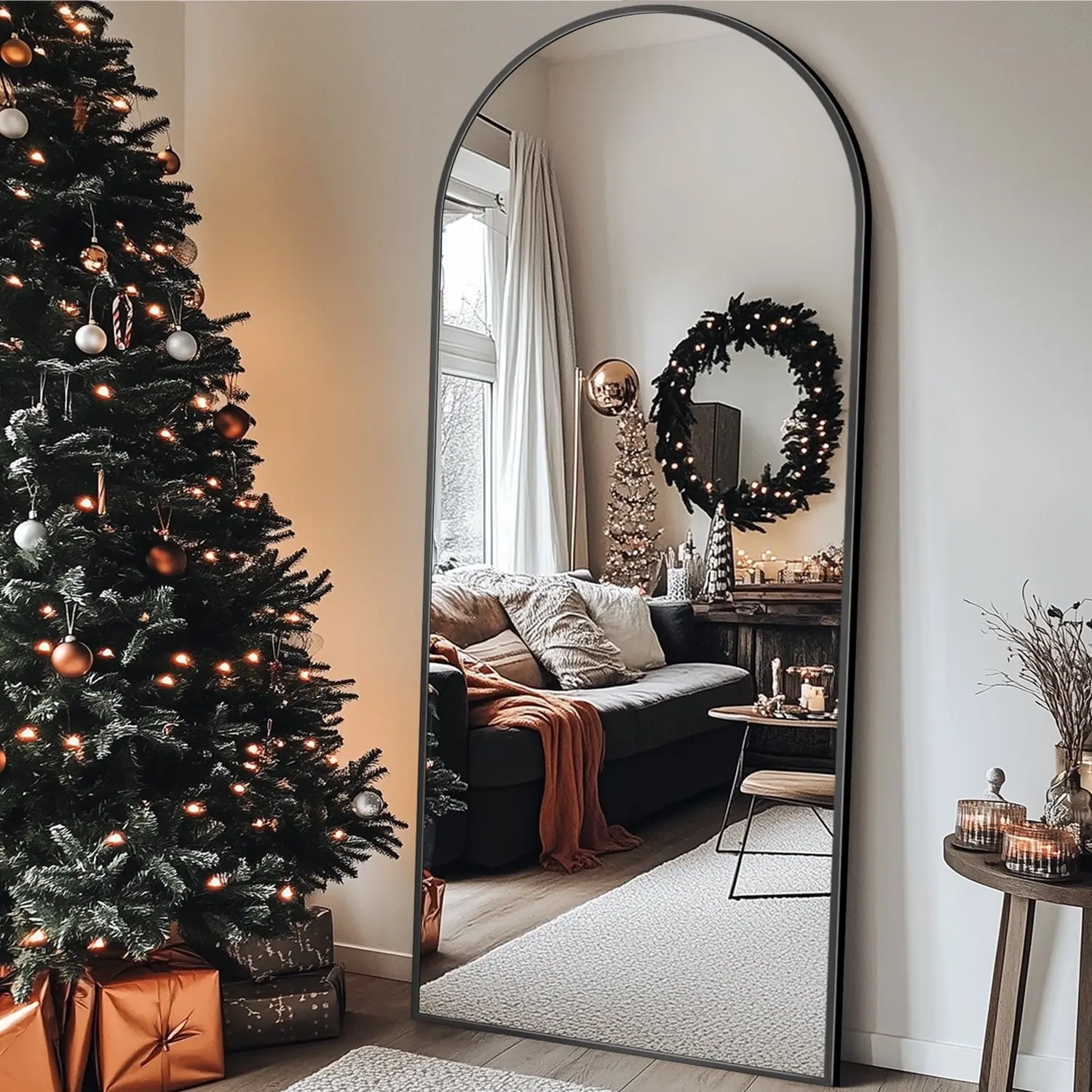 58"x 18.2" Arched Full Length Mirror Standing Floor Mirror Stand Up Mirror, Black Frame