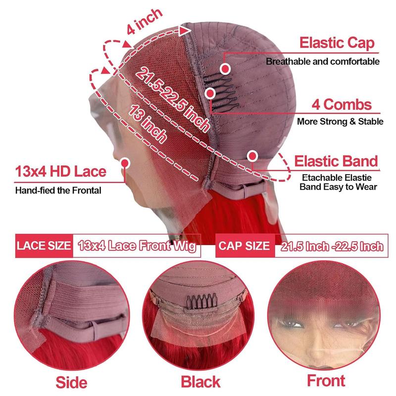 GK Red Bob Wigs Human Hair Red 13X4 Bob Lace Frontal Wigs Human Hair for Women 180% Density Wear and Go Glueless Wig Blunt Cut Straight Short Bob Wigs Pre Plucked With Baby Hair 10 Inch