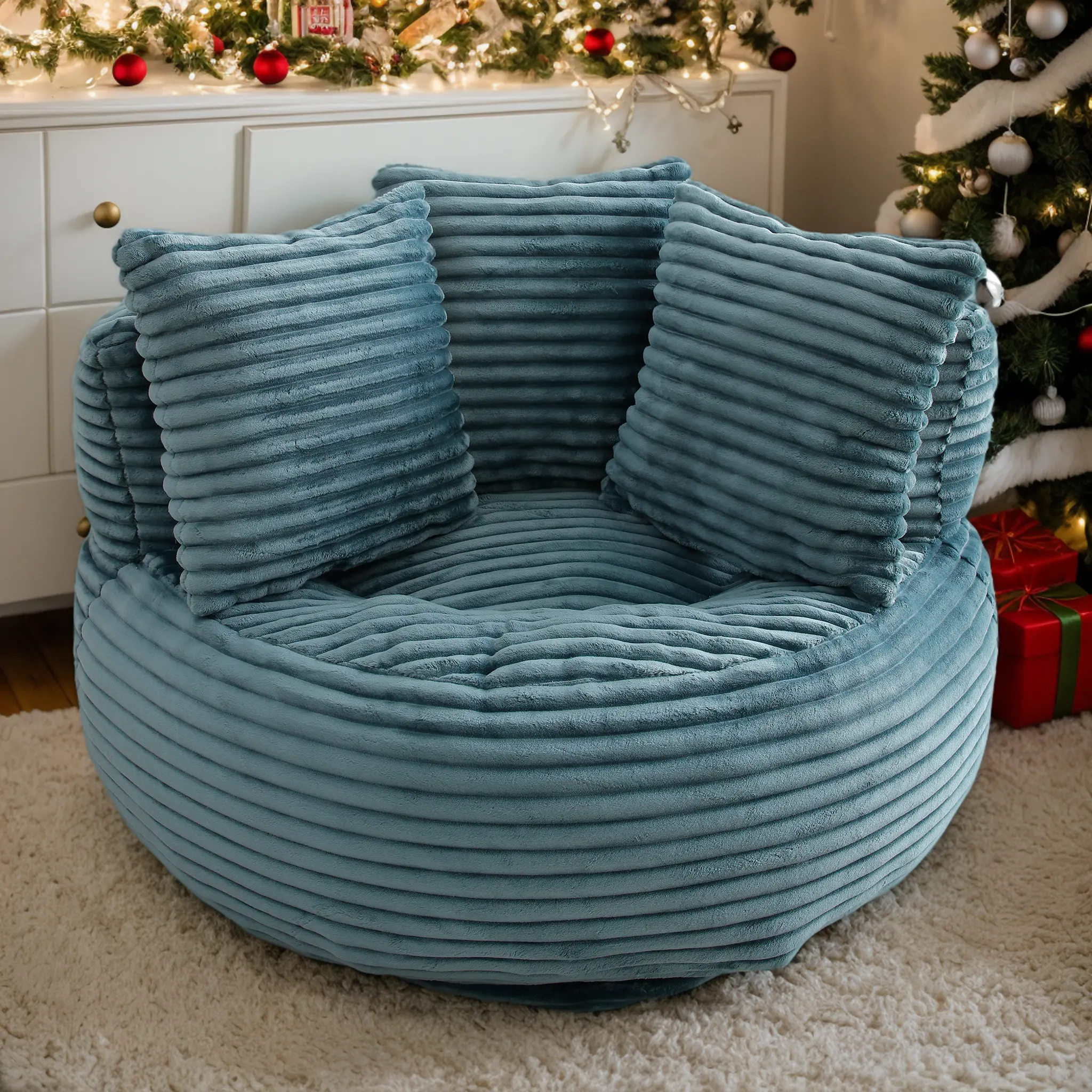 Eyisean Boneless Cloud Couch - 45" W x 40" D x 24.6" H Comfy Lazy Sofa Bean Bag Chair, Single-Seat Corduroy Furniture with 3 Pillows, Armrests, Lumbar Support, Breathable Oversized Deep-Seat for Adults, Bedroom/Game Room Use, Shake-to-Recover Feature