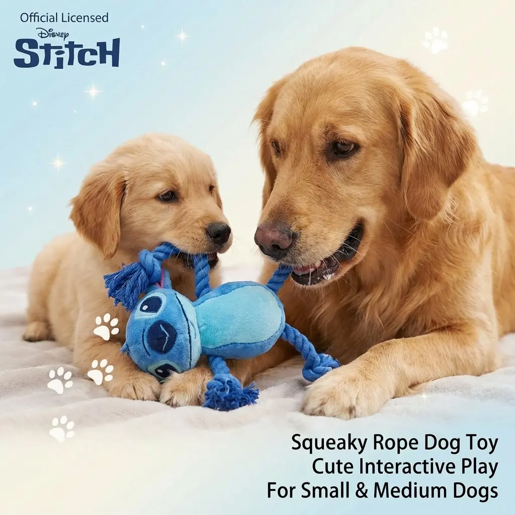 Disney Officially Licensed Stitch Squeaky Rope Dog Toy, Interactive Chew, Cute Interactive Pet Toy for Small, Medium & Puppy Dogs, Fun Play Accessory