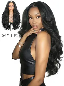 Yaki Curly V Part Wig 26 Inch Synthetic Half Wig Glueless U Part Wig with Filp Curls Curly Half Wigs Synthetic Wavy Curly For Black Women Daily Party Use(Natural Black) Curly Hair Wigs