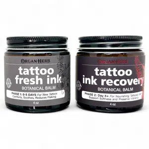OrganHerb Complete Tattoo Aftercare Set – Phase 1 Fresh Ink & Phase 2 Ink Recovery Botanical Balms – 2 x 4 oz