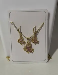 One Wing Pink Butterfly Earrings & Necklace Set with Delicate Chain and Sparkling Stones for Women Elegant Jewelry Gift