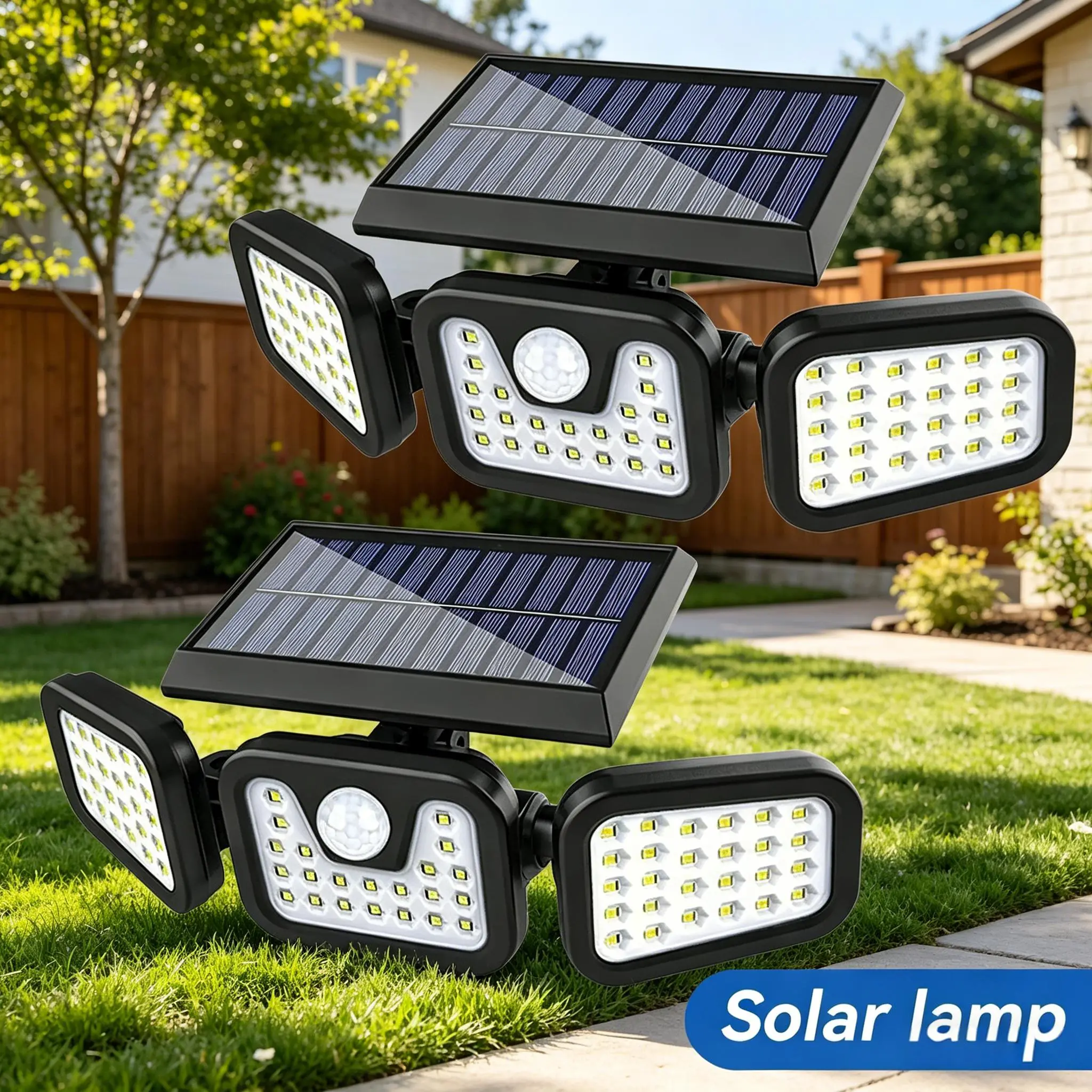 2 Pack IP65 Waterproof Solar Security Lights Motion Sensor Auto On Off LED Outdoor Lamp for Garden Pathway