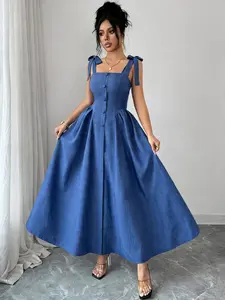Elegant Textured Bodycon Young Women's Tie Front Fitted Dress, Versatile Commuter Multifunctional Skirt, Stylish Office Wear for Modern Ladies