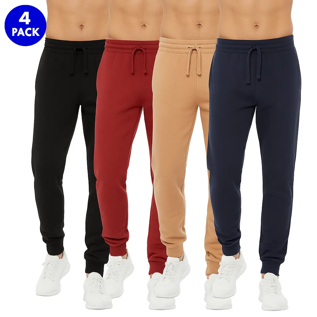4 PACK: Men's French Terry Fleece Slim Fit Casual Jogger Sweatpants With Elastic Waistband And Side Pockets Sizes S-XXL