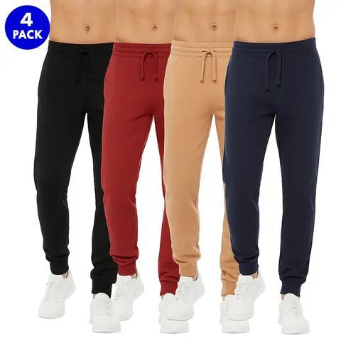 4 PACK: Men's French Terry Fleece Slim Fit Casual Jogger Sweatpants With Elastic Waistband And Side Pockets Sizes S-XXL Street Casual Joggers Streetwear Joggers