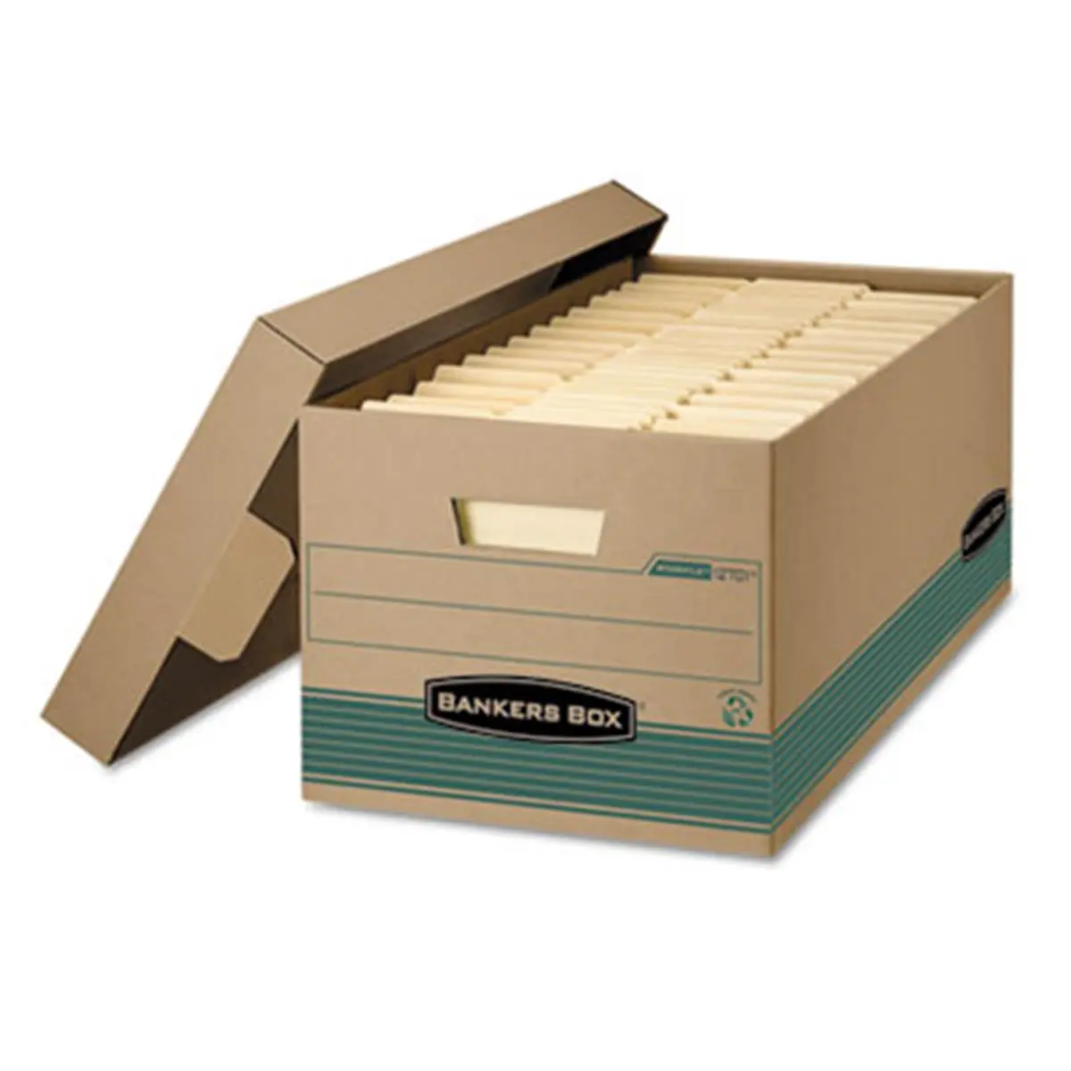 Bankers Box FEL1270101 Stor-File Extra Strength Storage Box - Letter Size, Lift-Off Lid, Kft-Green - 12-Carton Office Filing Product with Large Cardboard Sheets & File & Folder Accessories, Secure File