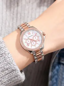 Women's Quartz Watch, Fashionable Elegant Alloy Steel Band, Round Diamond Bezel, Perfect for Daily Wear, Anniversaries, Christmas Gifts