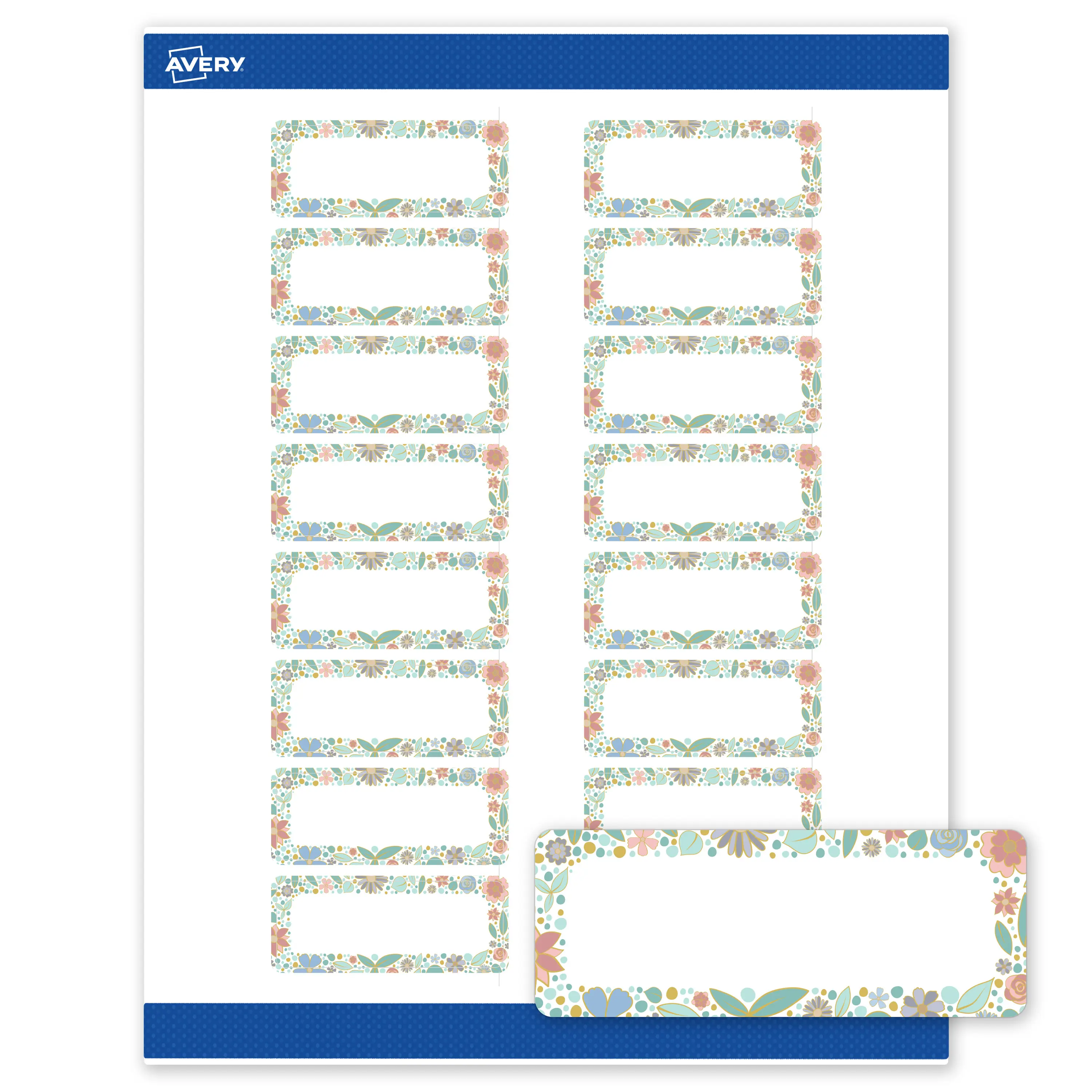 Avery® Printable Address Labels, 1" x 2-5/8", Matte White, Sure Feed® Technology, Pre-printed Mint & Gold Floral Frame Design Great for Weddings, Laser & Inkjet Compatible, 320 Total