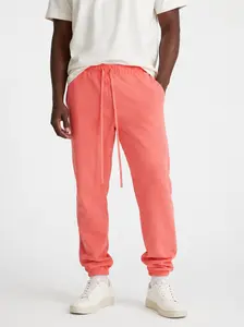 Red Men's Casual Baggy Sweatpants Straight Leg Cotton Sweat Pants Cuffed Lounge Joggers with Pockets