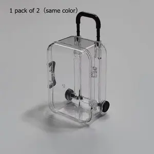 2Pc Mini Tiny Suitcase Storage Box, Retractable Movable Wheels, Transparent Cute Jewelry Organizer, Dual-use for Storage & Decoration, Organizing Tool