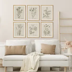 Framed Gallery Wall Art Prints Set of 6 Vintage Wildflower Botanical Flower Art Poster Minimalist Modern Bedroom Wall Decoration
