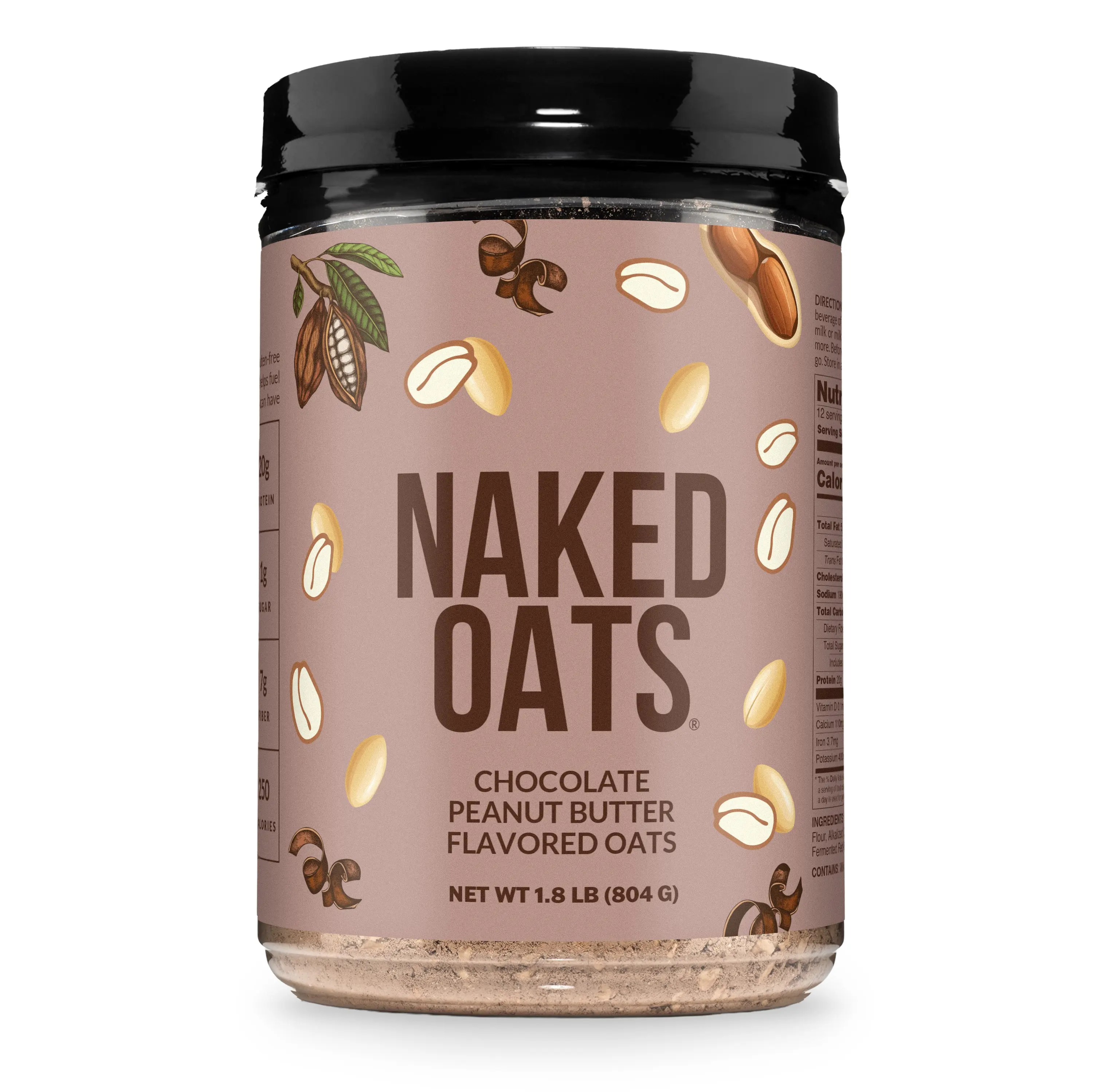 Naked Chocolate Peanut Butter Protein Oats - Gluten-Free Rolled Oats for Lean Muscle & Stable Energy - Healthy Ingredients & Fiber