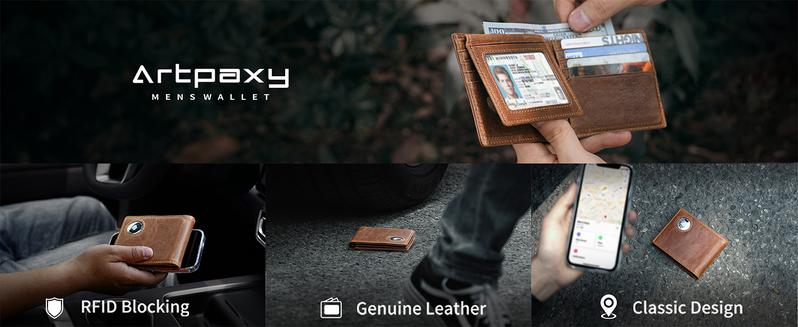 Mens Wallet With AirTag Holder, Bifold Leather RFID Blocking 1-2 ID Windows 12-13 Card Holders, Gift Box and Screen Protector Included, AirTag Not Included