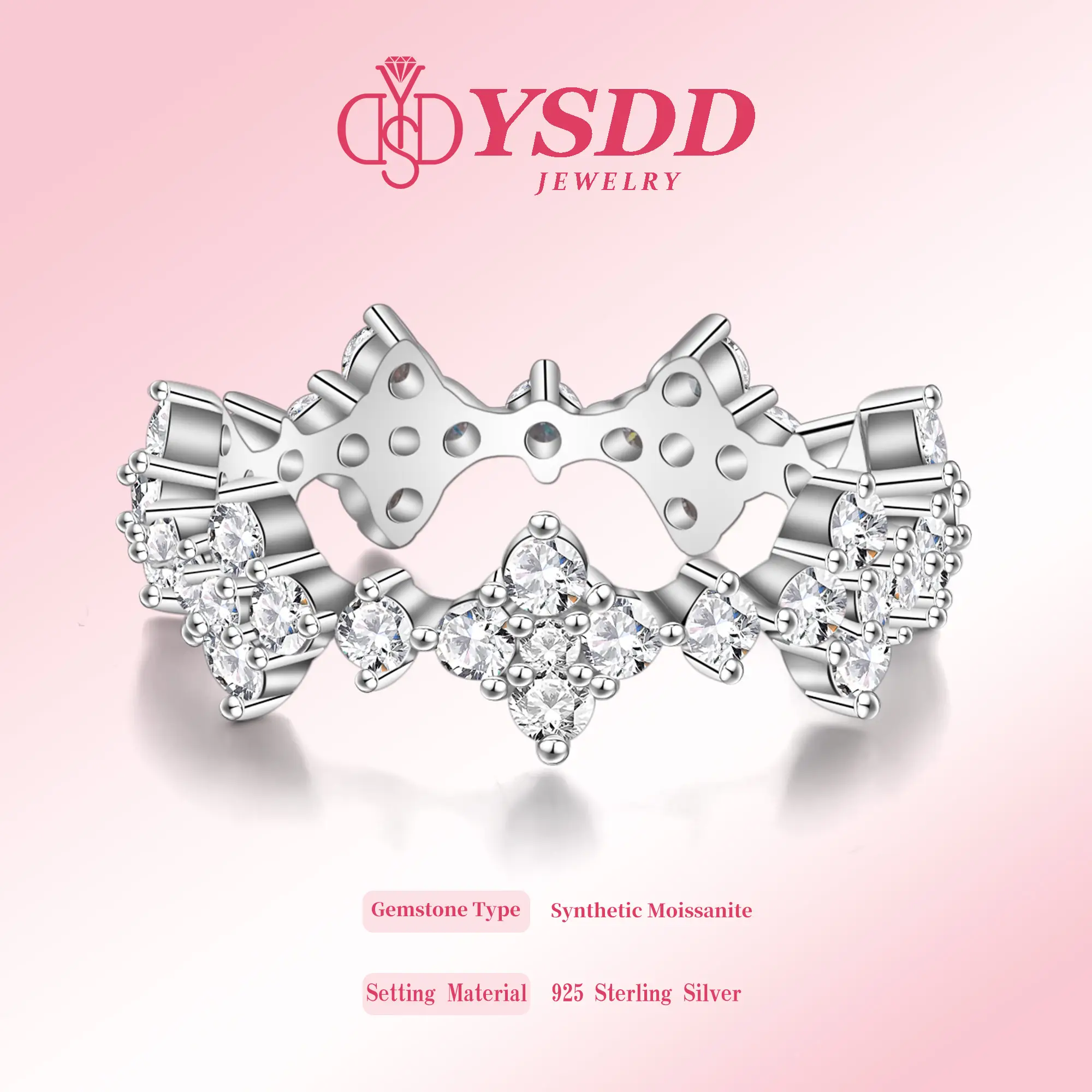 【#330 Clover Band】1.5Carat Luckly Clover Synthetic Moissanite Ring Band in 925 Sterling Silver All Moissanite